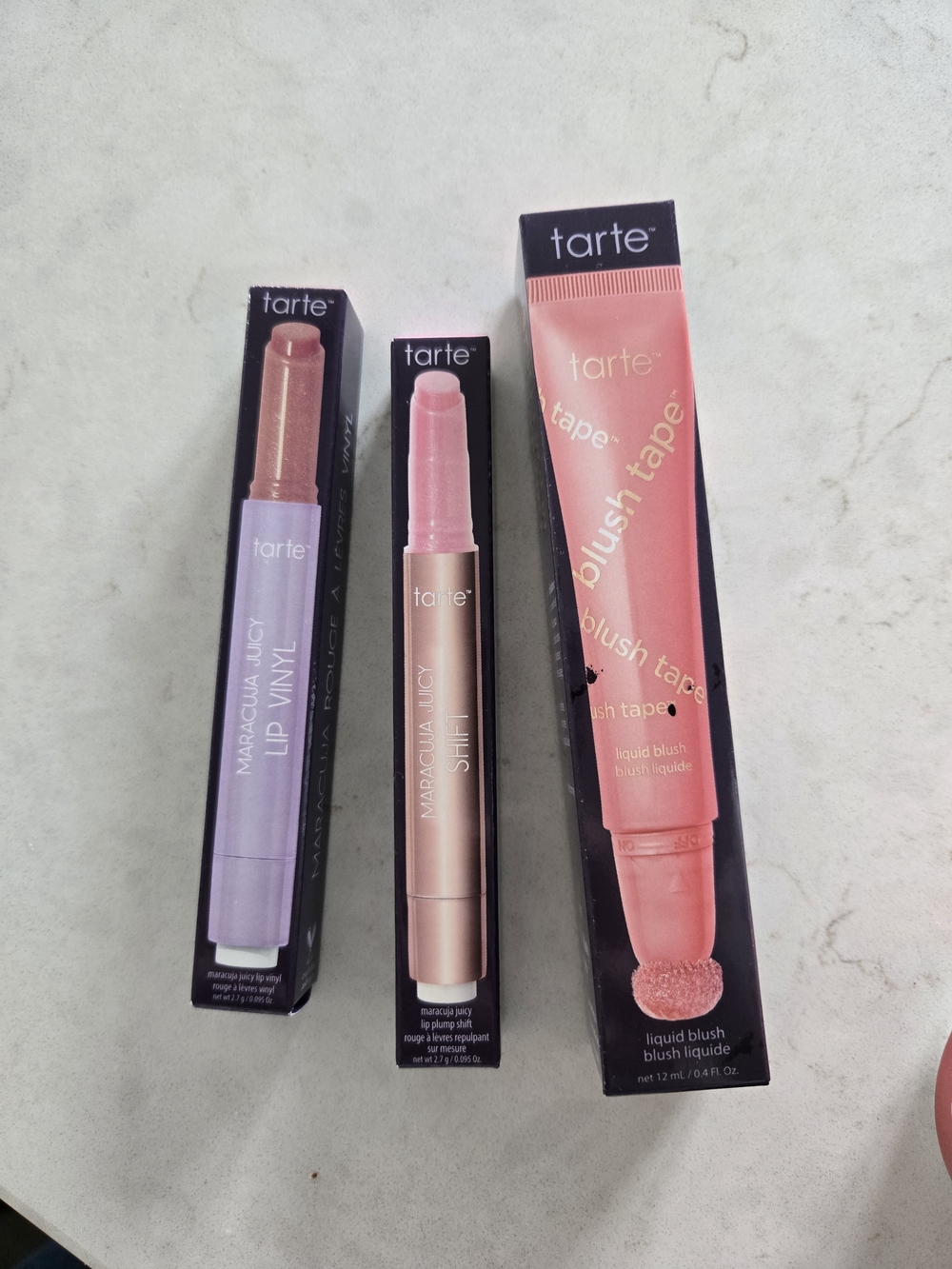 tarte lip and blush trio in pink and coral